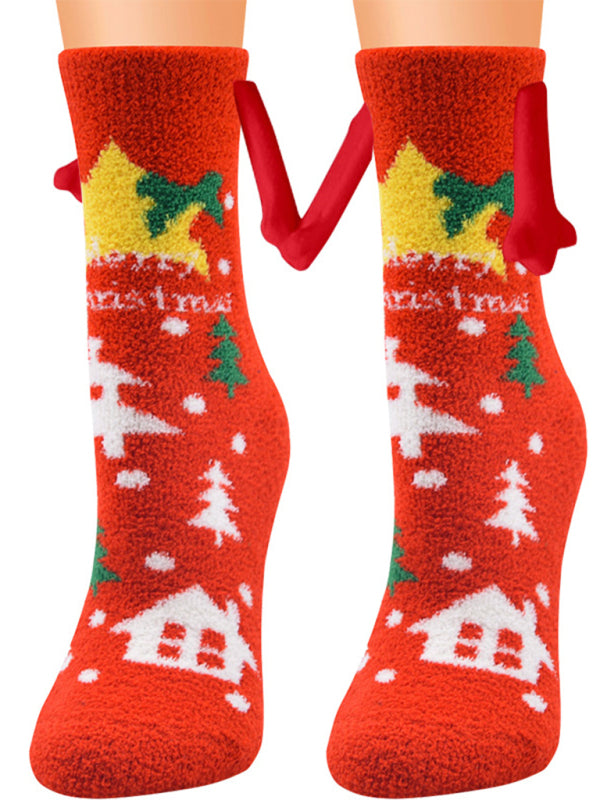 Blue Zone Planet | New Coral Velvet Christmas Socks Autumn and Winter Cotton Stickers Magnet Hand Socks Mid-Tube Socks kakaclo