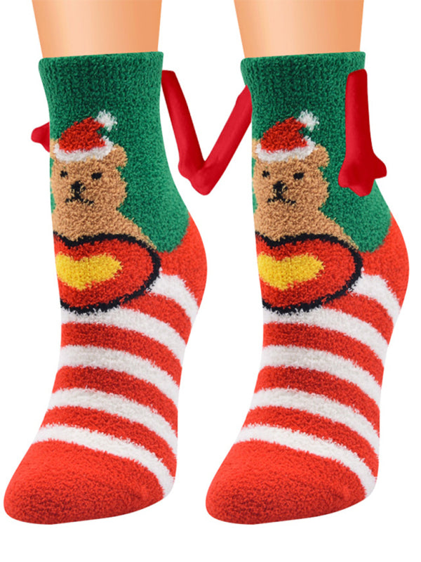 Blue Zone Planet | New Coral Velvet Christmas Socks Autumn and Winter Cotton Stickers Magnet Hand Socks Mid-Tube Socks kakaclo