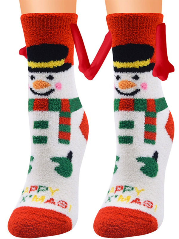 Blue Zone Planet | New Coral Velvet Christmas Socks Autumn and Winter Cotton Stickers Magnet Hand Socks Mid-Tube Socks kakaclo