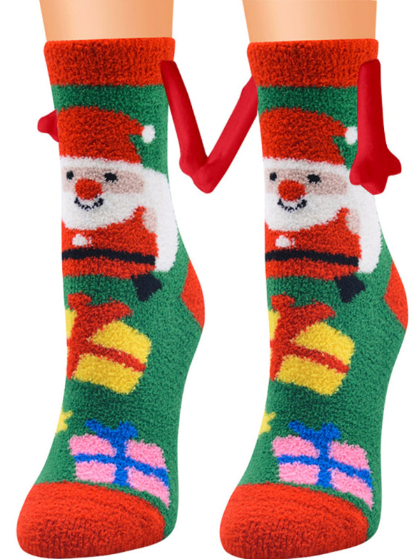 Blue Zone Planet | New Coral Velvet Christmas Socks Autumn and Winter Cotton Stickers Magnet Hand Socks Mid-Tube Socks kakaclo