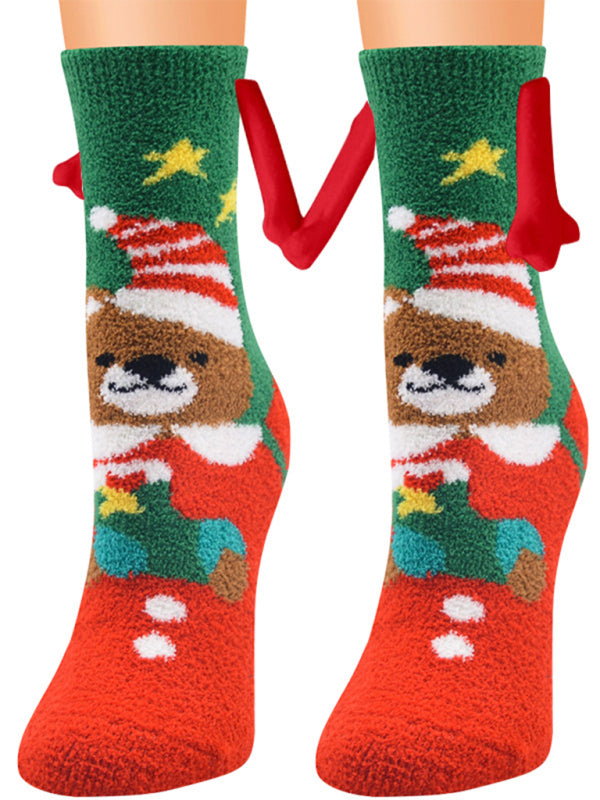 Blue Zone Planet | New Coral Velvet Christmas Socks Autumn and Winter Cotton Stickers Magnet Hand Socks Mid-Tube Socks kakaclo