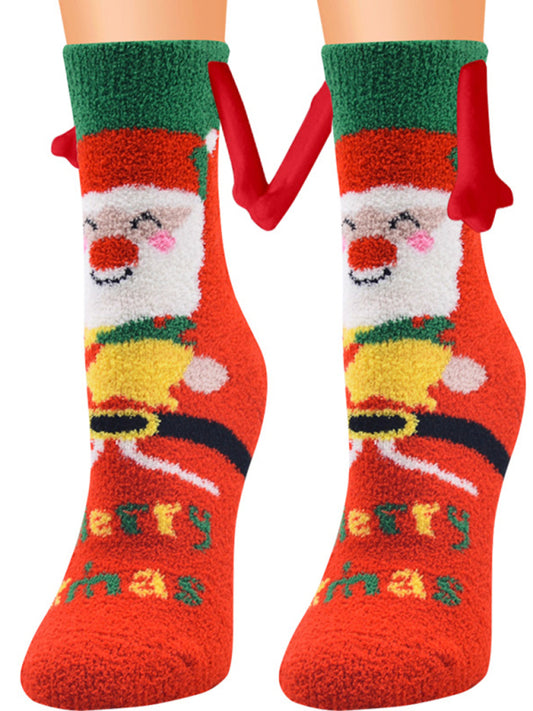 Blue Zone Planet |  New Coral Velvet Christmas Socks Autumn and Winter Cotton Stickers Magnet Hand Socks Mid-Tube Socks kakaclo