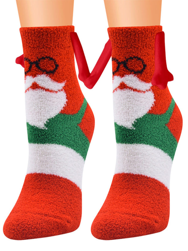 Blue Zone Planet | New Coral Velvet Christmas Socks Autumn and Winter Cotton Stickers Magnet Hand Socks Mid-Tube Socks kakaclo