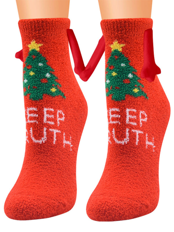 Blue Zone Planet | New Coral Velvet Christmas Socks Autumn and Winter Cotton Stickers Magnet Hand Socks Mid-Tube Socks kakaclo