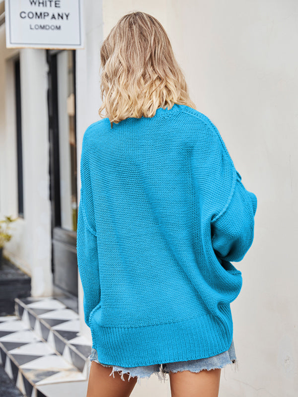 Blue Zone Planet | V-neck loose pullover sweater kakaclo