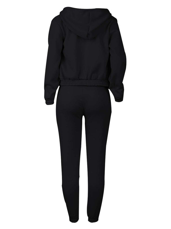 Blue Zone Planet | velvet sweatshirt hooded letter print suit (three-piece set) BLUE ZONE PLANET