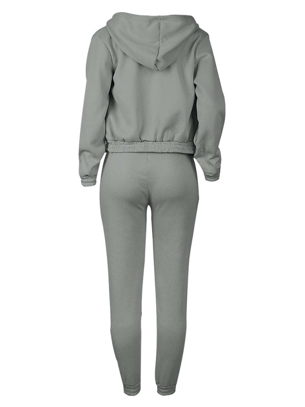 Blue Zone Planet | velvet sweatshirt hooded letter print suit (three-piece set) BLUE ZONE PLANET