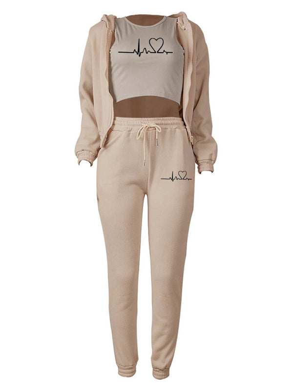 Blue Zone Planet | velvet sweatshirt hooded letter print suit (three-piece set) BLUE ZONE PLANET