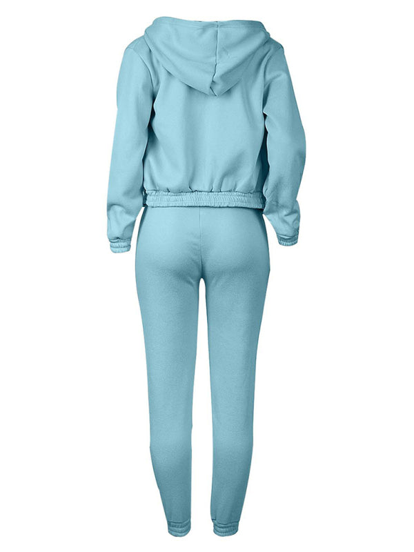 Blue Zone Planet | velvet sweatshirt hooded letter print suit (three-piece set) BLUE ZONE PLANET