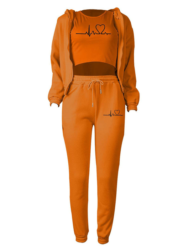 Blue Zone Planet | velvet sweatshirt hooded letter print suit (three-piece set) BLUE ZONE PLANET