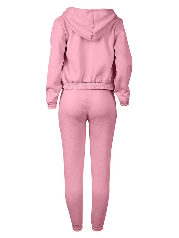 Blue Zone Planet | velvet sweatshirt hooded letter print suit (three-piece set) BLUE ZONE PLANET