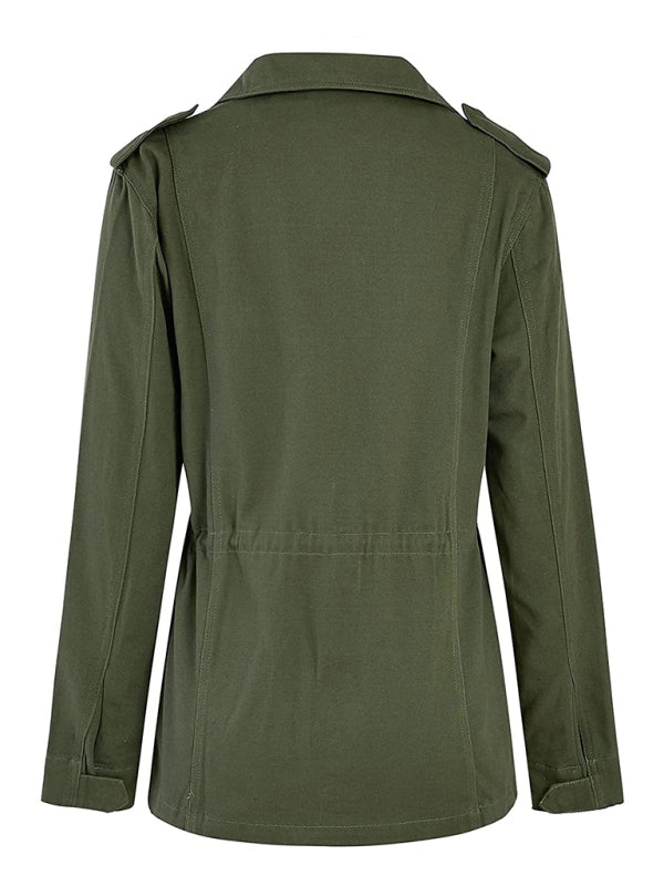Slim fashion trendy solid color loose zippered multi-pocket jacket coat kakaclo