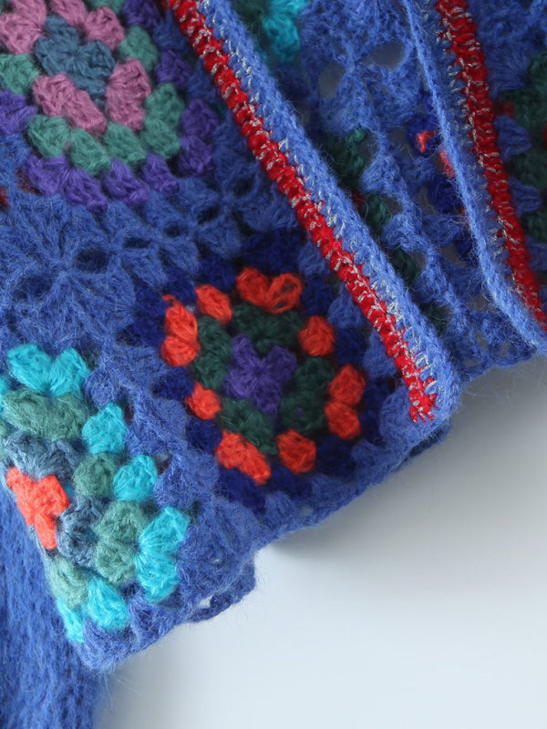 loose color block crochet cardigan kakaclo