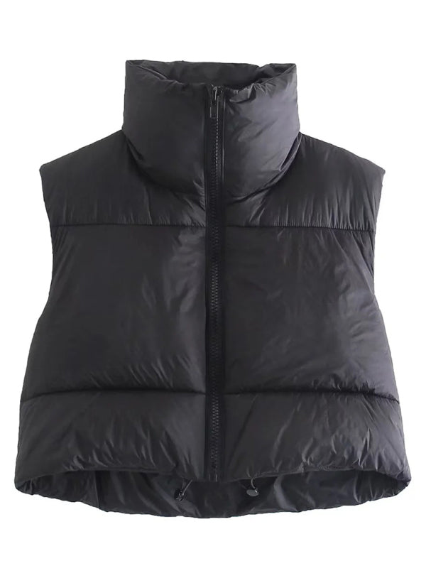 quilted zipper stand collar vest jacket kakaclo