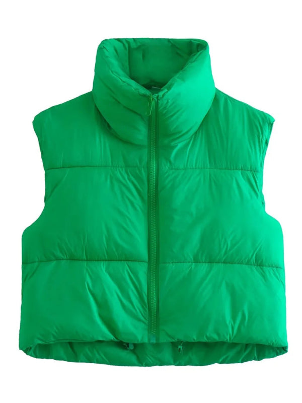 quilted zipper stand collar vest jacket kakaclo