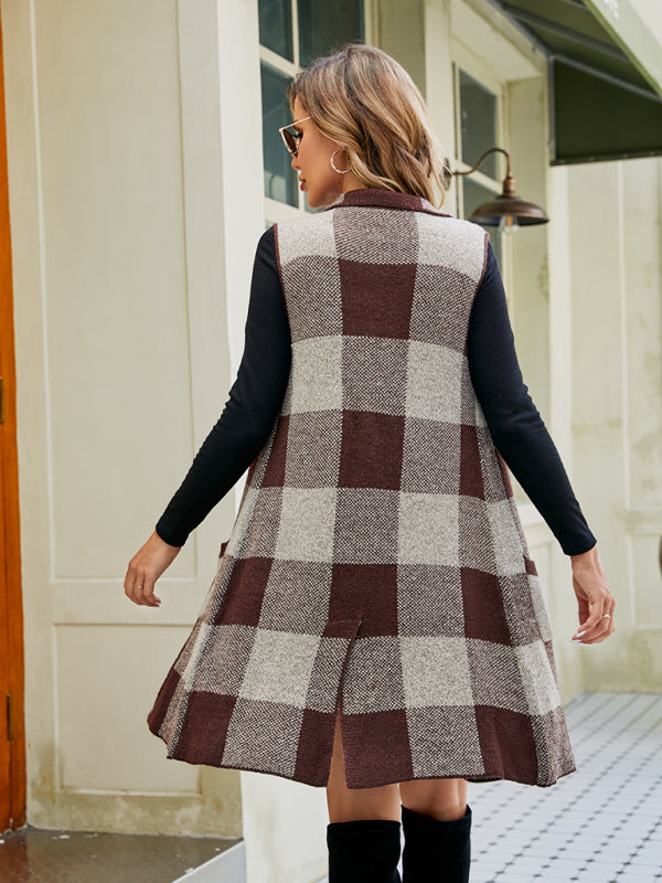 Blue Zone Planet | Sleeveless sweater jacket plaid jacquard vest cardigan BLUE ZONE PLANET