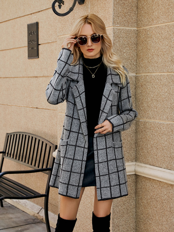 Blue Zone Planet | houndstooth lapel knitted cardigan BLUE ZONE PLANET