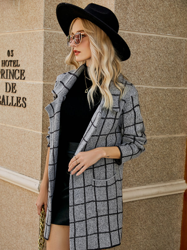 Blue Zone Planet | houndstooth lapel knitted cardigan BLUE ZONE PLANET