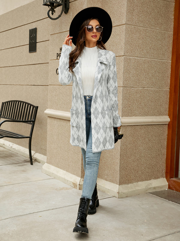 Blue Zone Planet | houndstooth lapel knitted cardigan BLUE ZONE PLANET