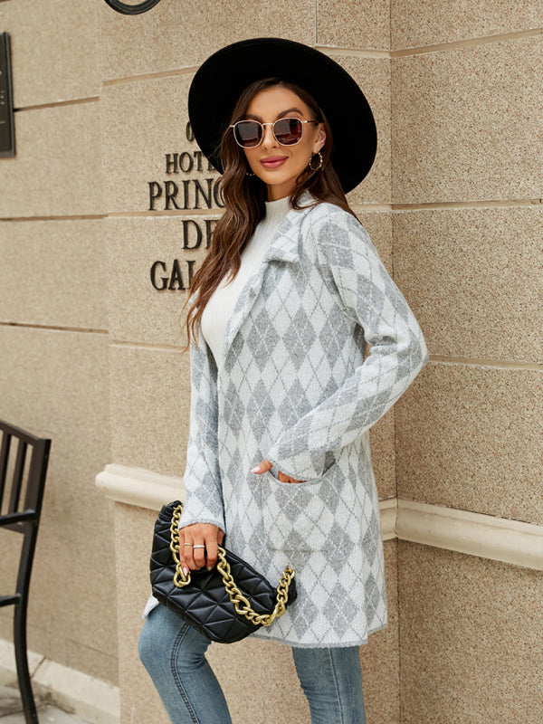 Blue Zone Planet | houndstooth lapel knitted cardigan BLUE ZONE PLANET