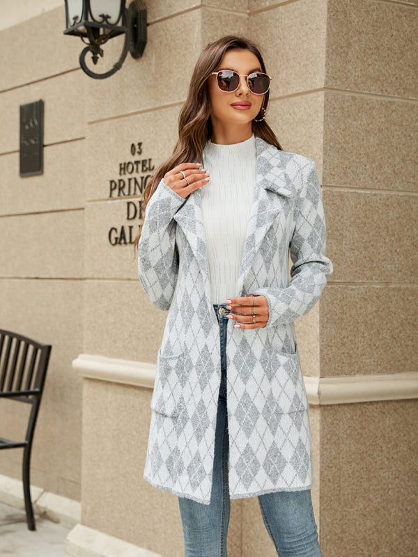Blue Zone Planet | houndstooth lapel knitted cardigan BLUE ZONE PLANET