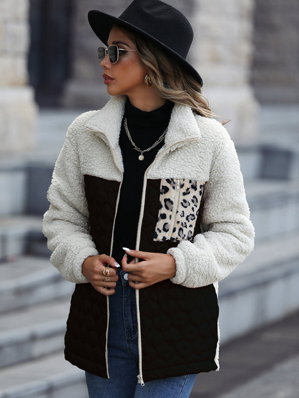 Plush Quilted Zip Stand Collar Jacket kakaclo