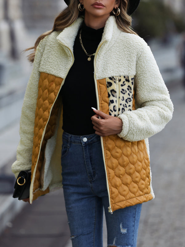 Plush Quilted Zip Stand Collar Jacket kakaclo
