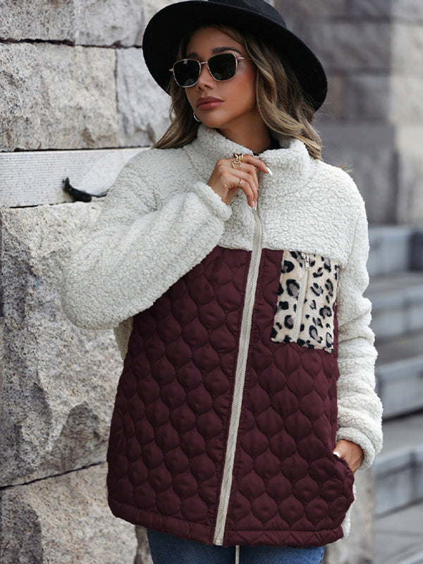 Plush Quilted Zip Stand Collar Jacket kakaclo