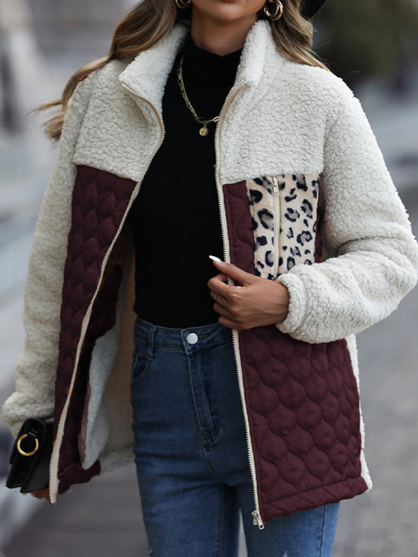 Plush Quilted Zip Stand Collar Jacket kakaclo