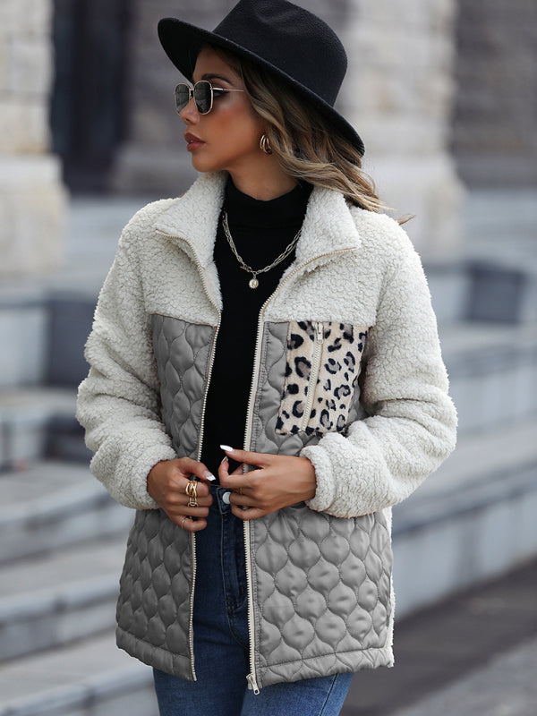 Plush Quilted Zip Stand Collar Jacket kakaclo