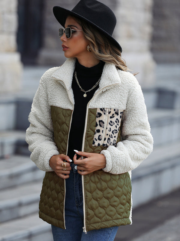 Plush Quilted Zip Stand Collar Jacket kakaclo
