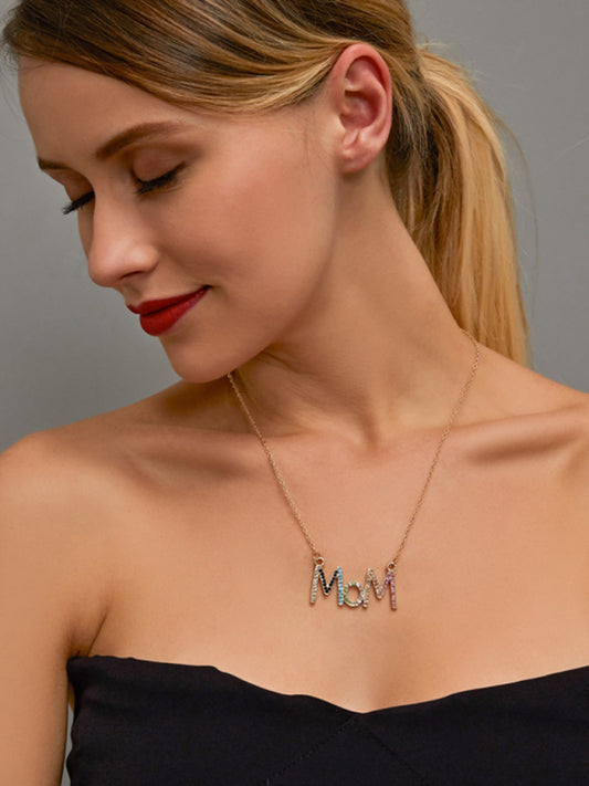 MOM letter necklace creative colored diamond English letter clavicle chain Mother's Day gift BLUE ZONE PLANET
