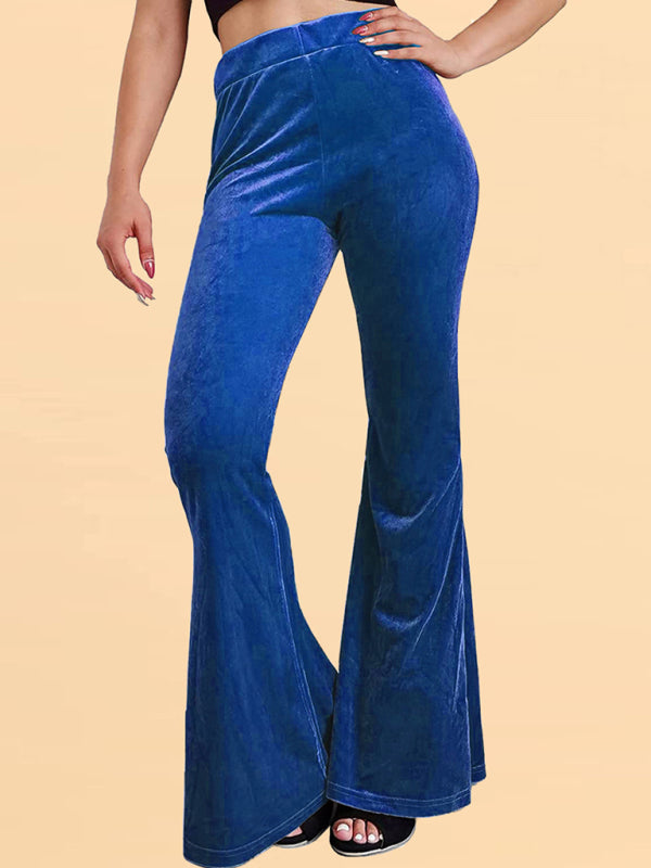 Blue Zone Planet | Women's pants velvet flared pants elastic elastic high waist flared pants casual trousers kakaclo