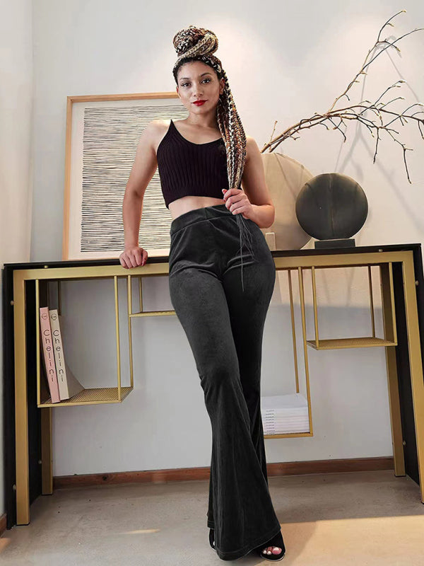 Blue Zone Planet | Women's pants velvet flared pants elastic elastic high waist flared pants casual trousers kakaclo