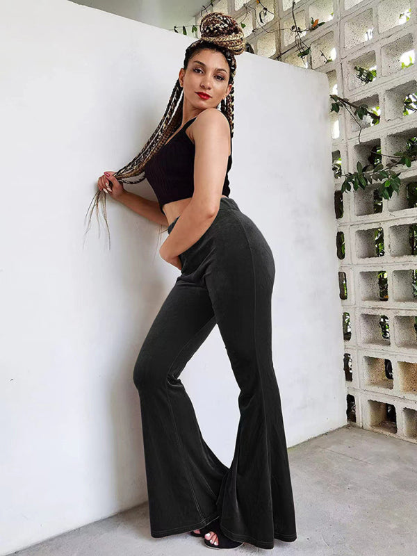 Blue Zone Planet | Women's pants velvet flared pants elastic elastic high waist flared pants casual trousers kakaclo