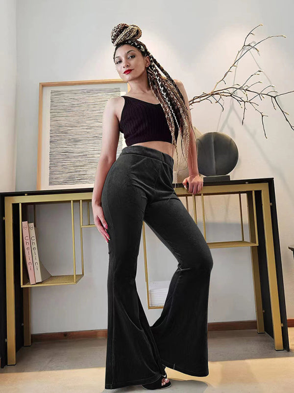Blue Zone Planet | Women's pants velvet flared pants elastic elastic high waist flared pants casual trousers kakaclo