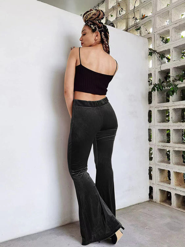 Blue Zone Planet | Women's pants velvet flared pants elastic elastic high waist flared pants casual trousers kakaclo