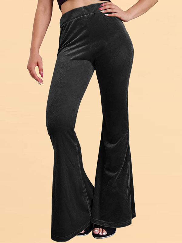 Blue Zone Planet | Women's pants velvet flared pants elastic elastic high waist flared pants casual trousers kakaclo