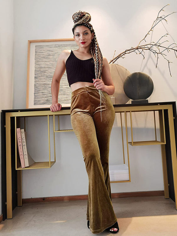 Blue Zone Planet | Women's pants velvet flared pants elastic elastic high waist flared pants casual trousers kakaclo