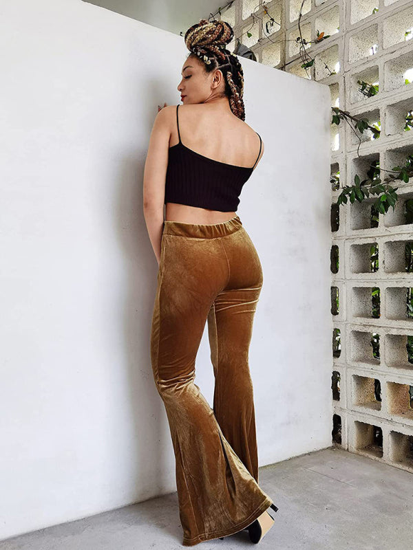 Blue Zone Planet | Women's pants velvet flared pants elastic elastic high waist flared pants casual trousers kakaclo