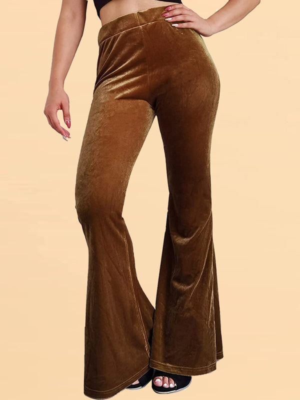 Blue Zone Planet | Women's pants velvet flared pants elastic elastic high waist flared pants casual trousers kakaclo