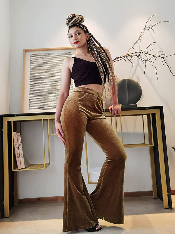 Blue Zone Planet | Women's pants velvet flared pants elastic elastic high waist flared pants casual trousers kakaclo