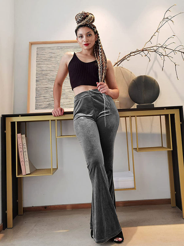 Blue Zone Planet | Women's pants velvet flared pants elastic elastic high waist flared pants casual trousers kakaclo