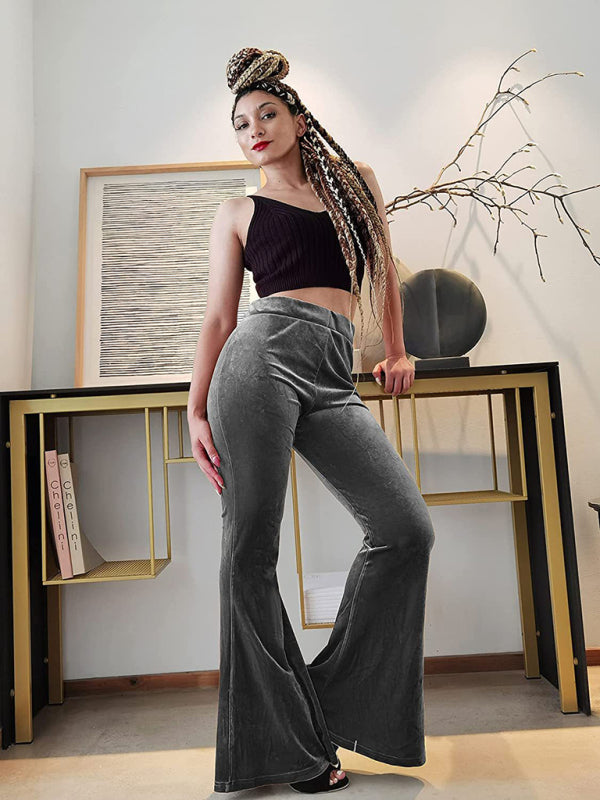 Blue Zone Planet | Women's pants velvet flared pants elastic elastic high waist flared pants casual trousers kakaclo