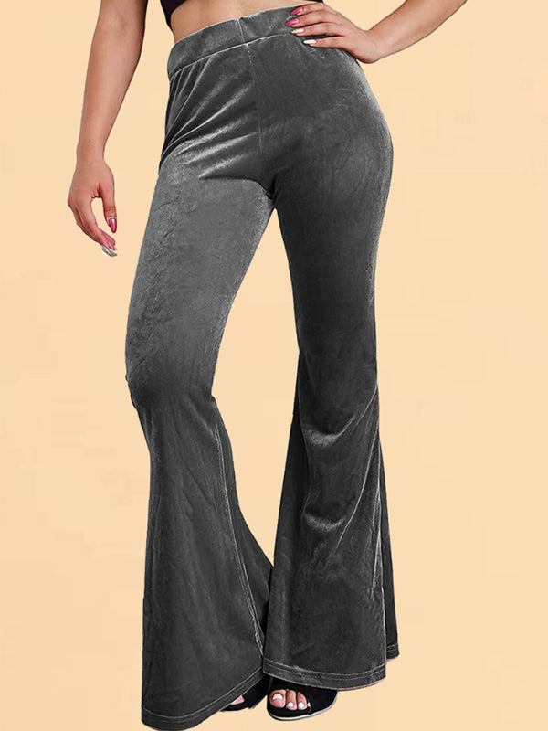Blue Zone Planet | Women's pants velvet flared pants elastic elastic high waist flared pants casual trousers kakaclo
