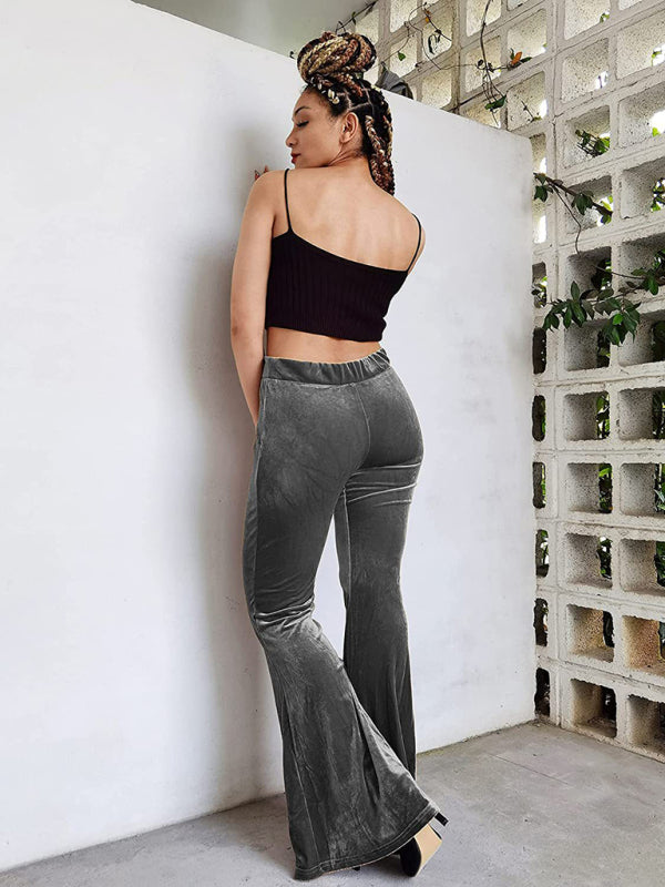 Blue Zone Planet | Women's pants velvet flared pants elastic elastic high waist flared pants casual trousers kakaclo