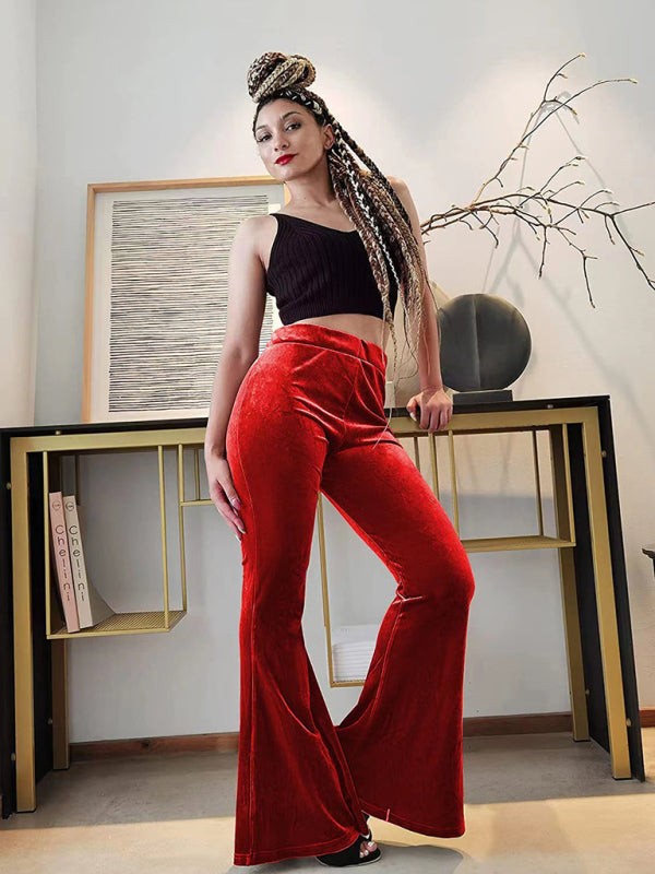 Blue Zone Planet | Women's pants velvet flared pants elastic elastic high waist flared pants casual trousers kakaclo