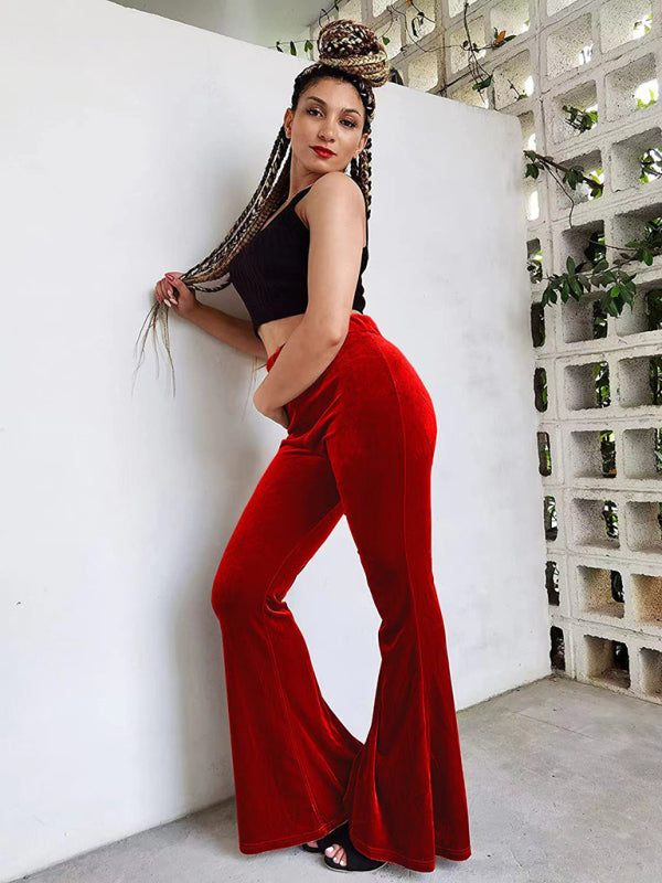 Blue Zone Planet | Women's pants velvet flared pants elastic elastic high waist flared pants casual trousers kakaclo