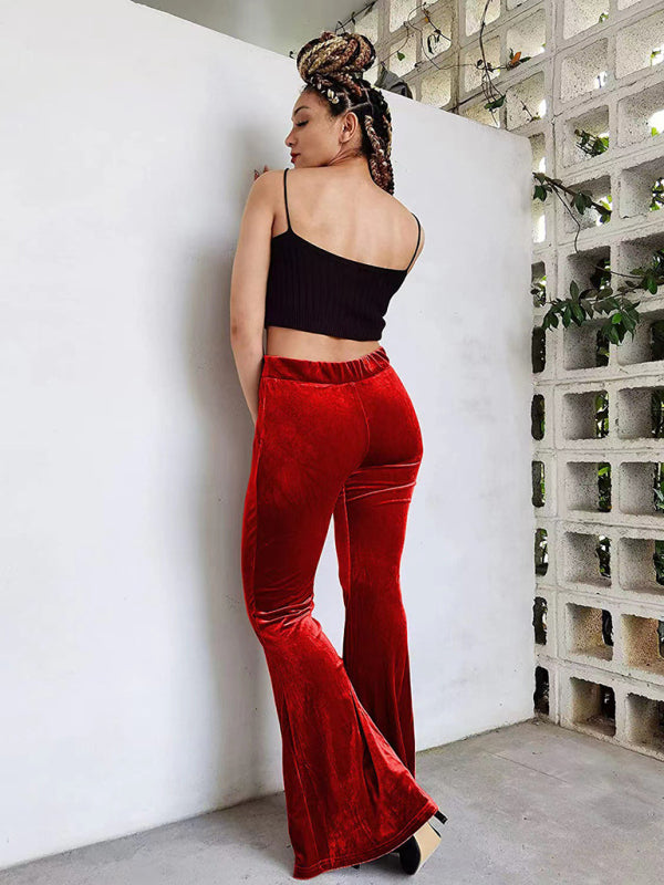 Blue Zone Planet | Women's pants velvet flared pants elastic elastic high waist flared pants casual trousers kakaclo