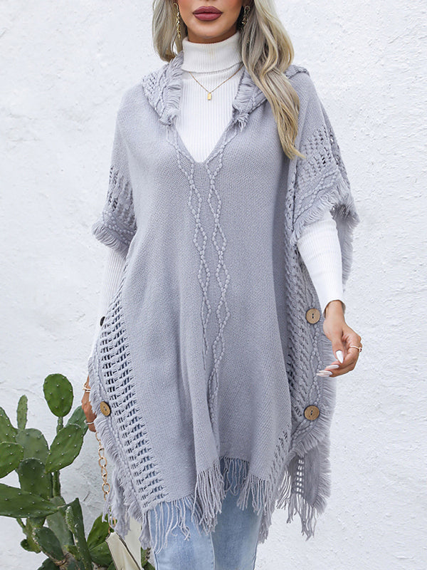 Blue Zone Planet | loose V-tie hooded pullover mid-length sweater vest cloak top jacket BLUE ZONE PLANET